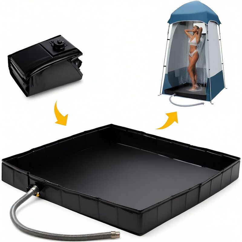 Outdoor Shower Tent, Sunshade Canopy, Foldable Shower Tray, Car-Mounted Travel Multifunctional Water Basin
