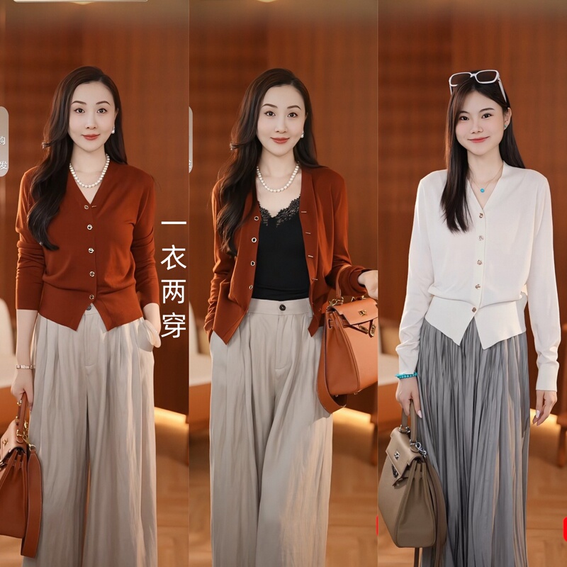 Lesamis·「Qingyun Yaji」Quiet Luxury Style Mulberry Silk Wool Two-Way Knitted Cardigan A682002552 Lesamis·「Qingyun Yaji」Quiet Luxury Style Mulberry Silk Wool Two-Way Knitted Cardigan A682002552