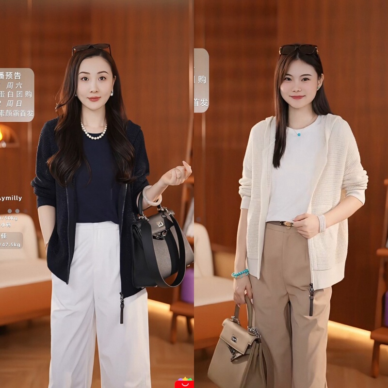 Lesamis·「Old Money Chic」Top Luxury Line· Linen Fine Glitter Beaded Hooded Cardigan A762002597