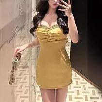 High-end hand-beaded suspender dress feminine waist-cinching satin skirt celebrity birthday party dress