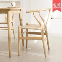 Nordic dining chair modern minimalist home desk chair Chinese arm chair solid wood chair back chair ash y