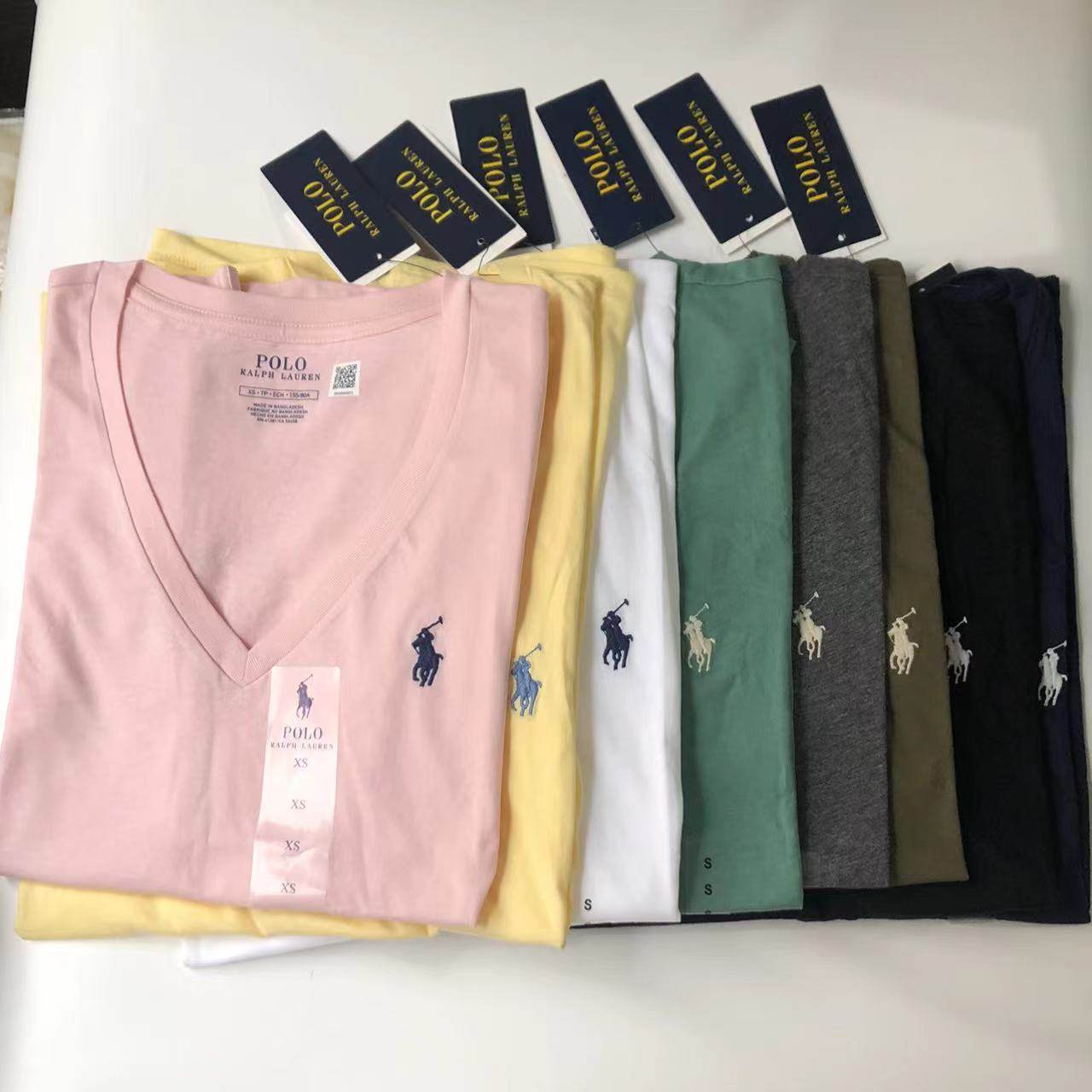 Женская футболка Spot POLO RalphLauren Ralph Lauren с V-образным вырезом и короткими рукавами с логотипом пони, белая, серая, черная, розовая Изображение 1