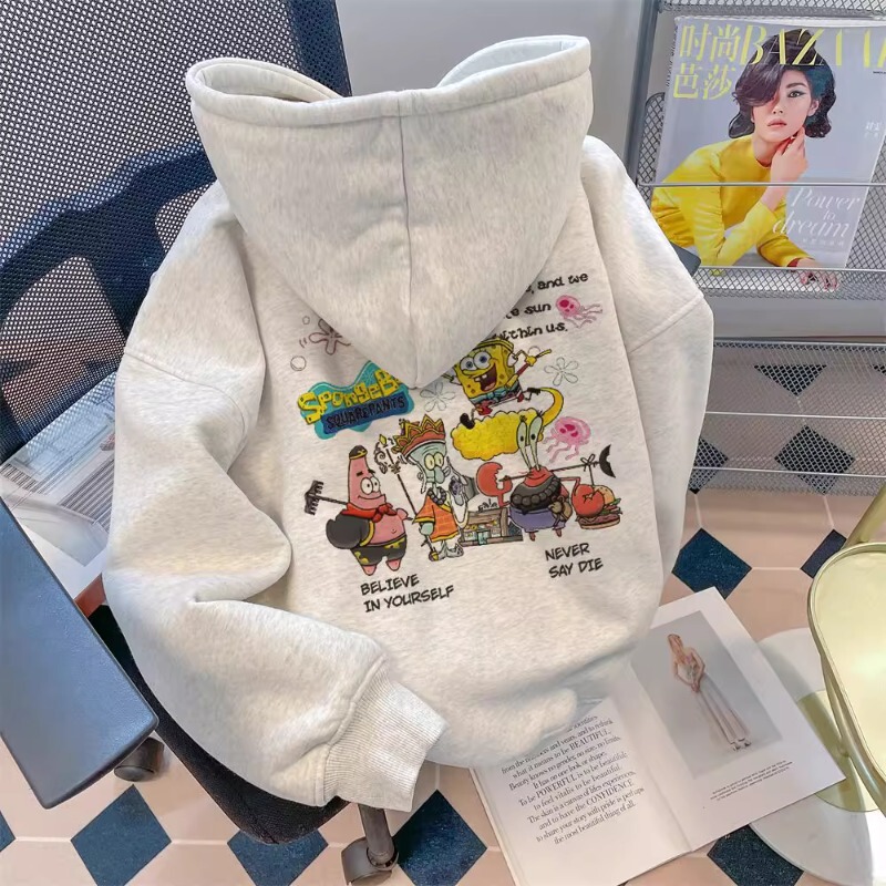 Spongebob Squarepants Hooded Sweatshirt for Boys and Girls, New Spring and Autumn Style, Cartoon Print Hoodie for Older Children, Black Jacket Spongebob Squarepants Hooded Sweatshirt for Boys and Girls, New Spring and Autumn Style, Cartoon Print Hoodie for Older Children, Black Jacket