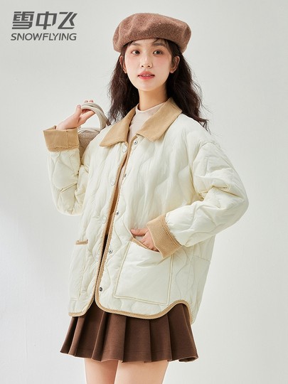 Xuezhongfei Lightweight down Jacket for Women, Short Style 2025 New Model, Color-Block Patchwork, Turn-Down Collar, Autumn and Winter Quilted Shirt Collar Coat