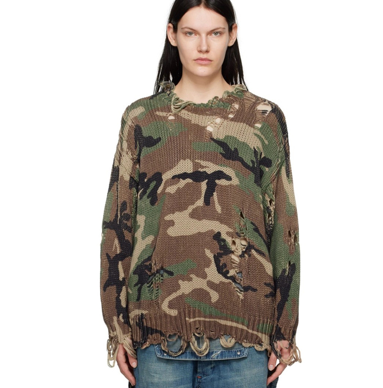 2023 New Style European and American Vintage Fashion High Street Casual Versatile Loose Round Neck Ripped Camouflage Sweater for Men and Women 2023 New Style European and American Vintage Fashion High Street Casual Versatile Loose Round Neck Ripped Camouflage Sweater for Men and Women