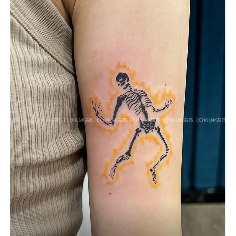 Abstract Funny Lightning Flame Skull Tattoo Stickers Waterproof Long-Lasting Quirky Student Party Body Art Stickers for Arms