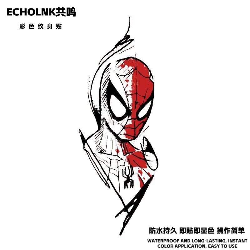 High-Quality, Popular Spider-Man Colorful Tattoo Stickers, Waterproof, Long-Lasting, Trendy, Cool, Unique, Niche Painted Stickers to Cover Scars