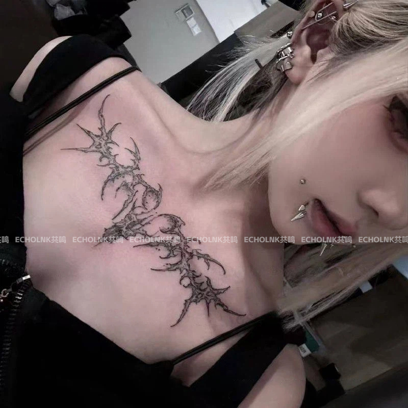 Y2K Hot Girl Pure Desire Style Bone Wing Herbal Tattoo Sticker Semi-Permanent Chest Realistic Tattoo Thigh Sticker Y2K Hot Girl Pure Desire Style Bone Wing Herbal Tattoo Sticker Semi-Permanent Chest Realistic Tattoo Thigh Sticker