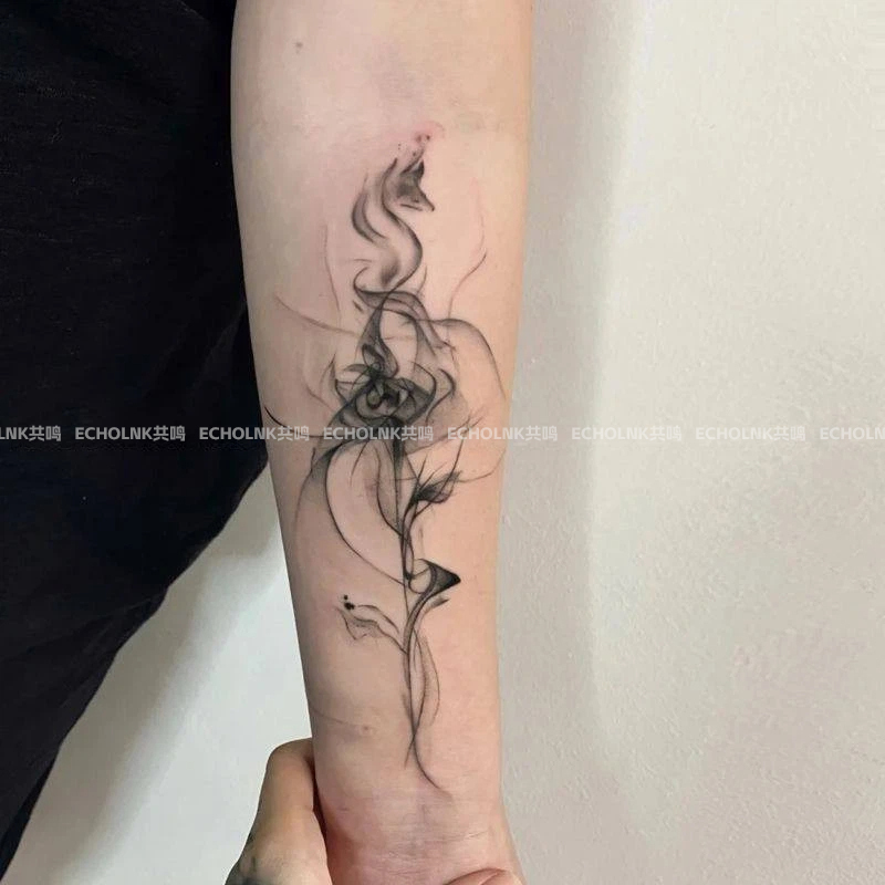Dark Style Large Arm Floral Tattoo Stickers with Roses and Herbs, Semi-Permanent, Waterproof, Long-Lasting, Non-Reflective for Men and Women