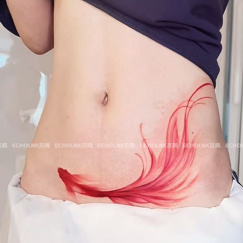 Red Koi Fish Colorful Tattoo Sticker for Women, Waterproof, Long-Lasting, High-Quality, Chinese Style, Large Area Sticker