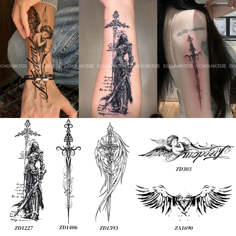 European and American Retro Style Knight Angel Herbal Tattoo Stickers Waterproof Semi-Permanent Divine Realm Trendy Cool Personalized Realistic Tattoo Stickers European and American Retro Style Knight Angel Herbal Tattoo Stickers Waterproof Semi-Permanent Divine Realm Trendy Cool Personalized Realistic Tattoo Stickers