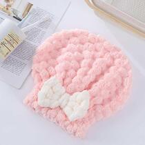Coral velvet new cloud plaid dry hair hat cute bow water-absorbent womens turban thickened shower cap solid color non-shedding