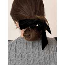 Velvet black bow hair tie for women 2024 new style high-end flower headband tied with hair rubber band simple temperament