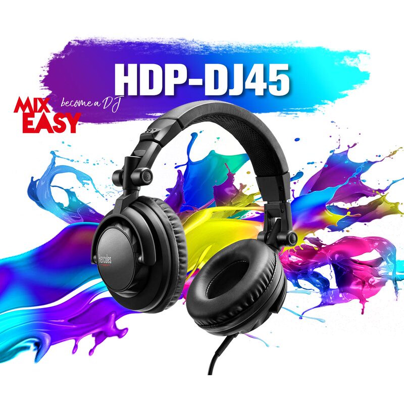 Hercules Hdp Dj45 Over-Ear Stereo Monitoring Headphones for Djing and Mixing with Adapter Included