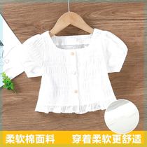 Girls tops summer 2024 summer new square collar medium and large childrens tops baby girls trendy short-sleeved outer shirts