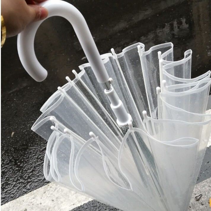 Upgraded 16-Rib Transparent Umbrella with Curved Hook, Automatic Long Handle, Wind-Resistant, Reinforced White Fiber Frame, Durable Umbrella Upgraded 16-Rib Transparent Umbrella with Curved Hook, Automatic Long Handle, Wind-Resistant, Reinforced White Fiber Frame, Durable Umbrella