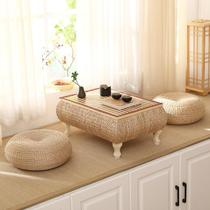 Rattan Internet celebrity Japanese Zen solid wood tatami coffee table bay window table storage small square table Kang table balcony tea table