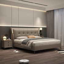 Chivas Regal leather bed head layer cowhide large bed double bed master bedroom 1 5m1m 8 wedding bed modern Italian style minimalist new