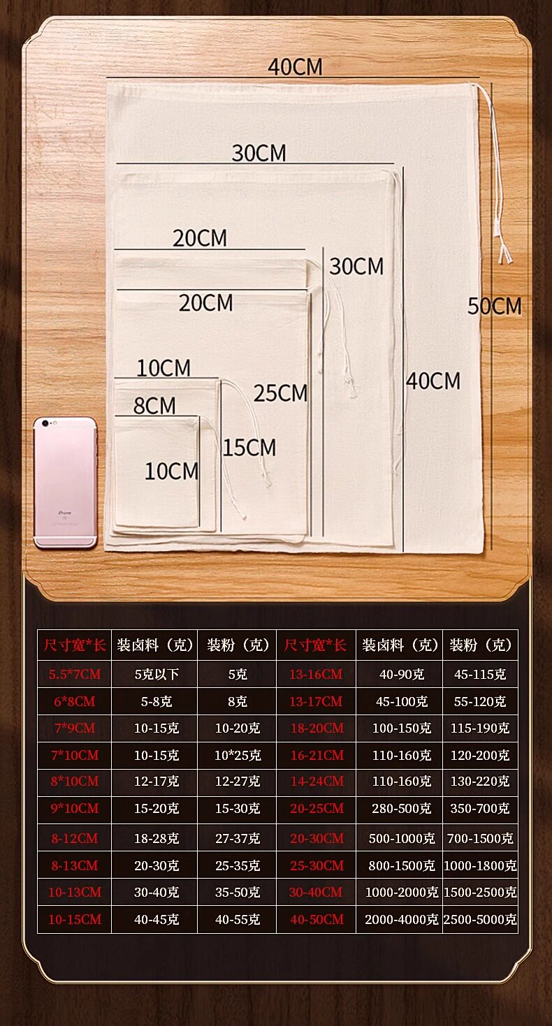Марлевый мешок 全棉纱布煲汤袋煎药中药袋香料袋卤料调料过滤袋药包隔渣袋汤料袋