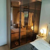 New black tempered transparent glass door wardrobe sliding door brown wall cabinet door customized extremely narrow simple sliding door clothing