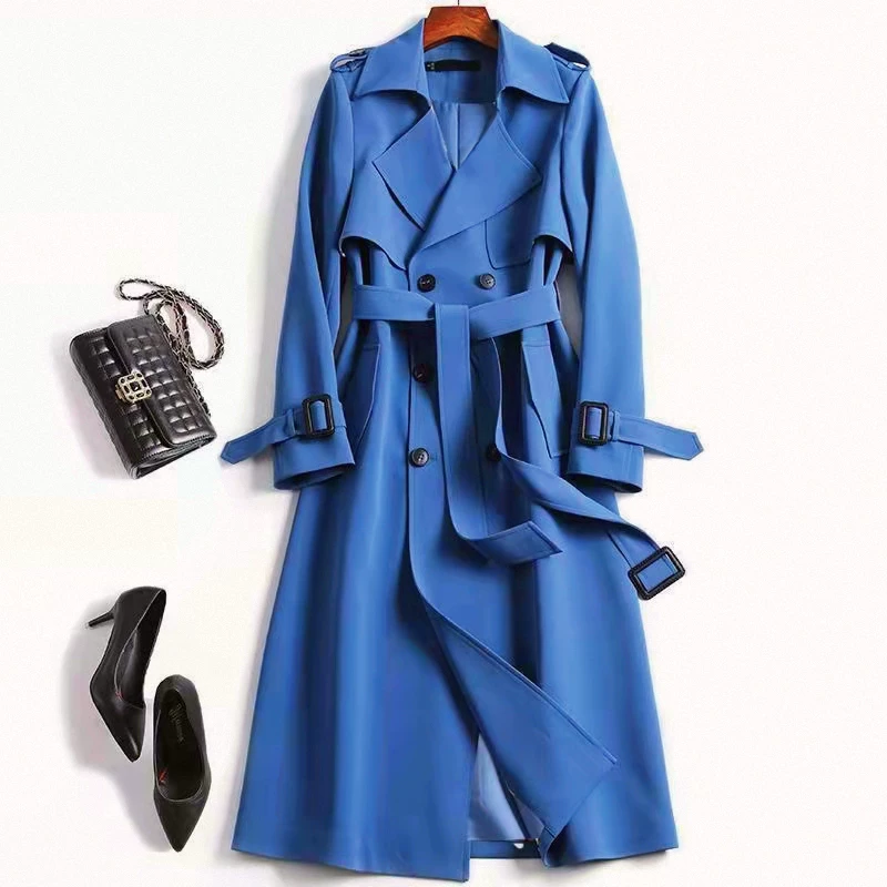 Длинный осенний trench coat, до середины икр, корейский стиль, плюс размер, для подростков