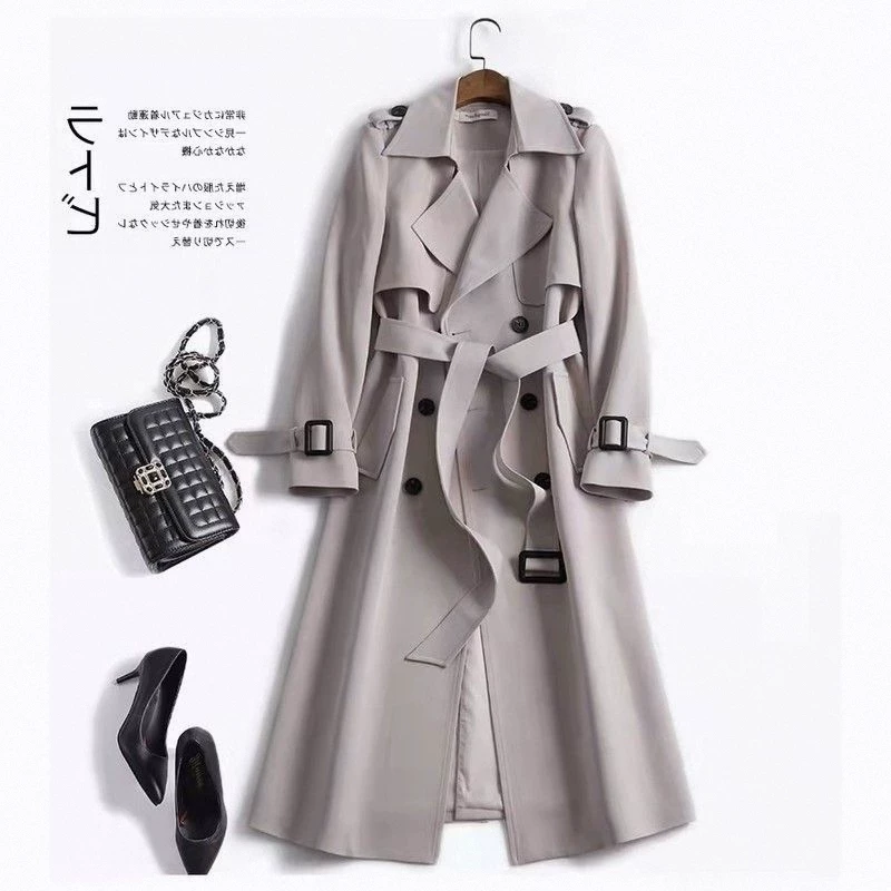 Длинный осенний trench coat, до середины икр, корейский стиль, плюс размер, для подростков