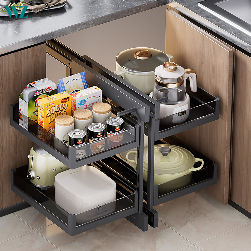 Угловая выдвижная корзина little monster kitchen cabinet space из алюминиевого сплава полностью выдвижной кухонный шкаф угловой стеллаж с амортизирующим буфером