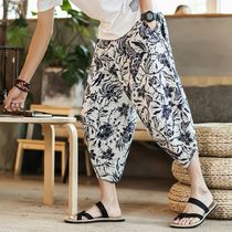 Harajuku Summer Loose Calf Length Casual Pants Men Wide Leg