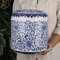 Chushi hand-painted blue and white porcelain tea warehouse household retro Puer storage tea jar ceramic seven-cake jar large tea
