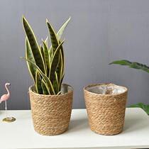 Straw flower pots woven plant baskets flower pot coats living room rattan woven bamboo baskets seaweed rope handmade flower baskets new style