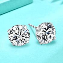 s925 sterling silver earrings jewelry Japanese and Korean simple birthstone four-claw colored zircon earrings factory direct sales