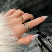 European and American trendy peoples open index finger ring feminine fashionable and personalized ins niche design internet celebrity smiley face ring