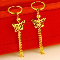Brass gold-plated long tassel butterfly earrings Vietnamese sand gold womens temperament earrings earrings gift