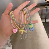 Dopamine Girl Beaded Love Necklace 2024 New Hot Style Necklace Women Summer Sweet Temperament Clavicle Chain Trend
