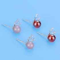 s925 sterling silver needle forest fresh Christmas elk earrings sweet pomegranate red zircon antler earrings live supply