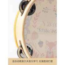 Beech tambourine 20cm childrens musical instrument cartoon hand drum Xinjiang dance rattle Orff music kindergarten toy