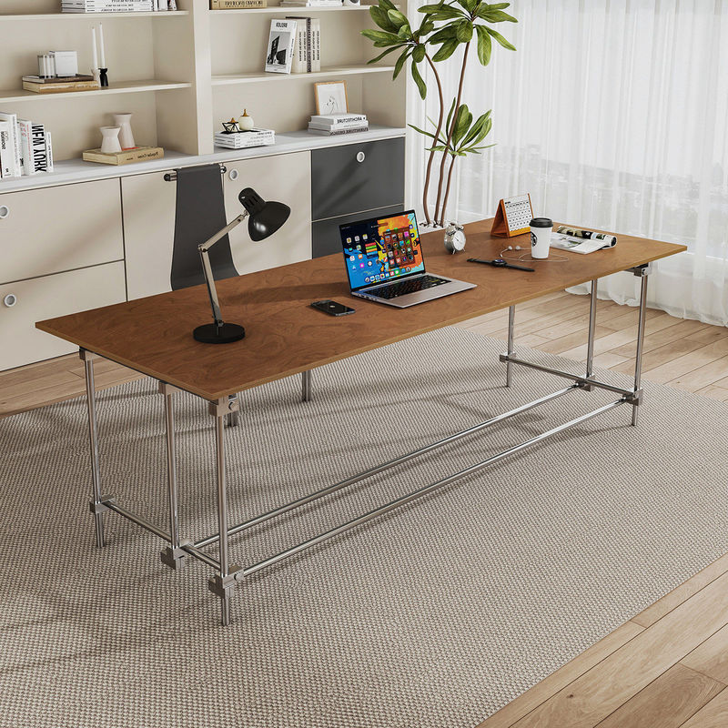 Bauhaus Minimalist Detachable Computer Desk with Stainless Steel Frame, Office Desk for Small Spaces, Modular Rectangular Writing Desk
