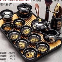 Kung Fu tea set combination set light luxury home office reception ceramic teapot tea cup tea ceremony rectangular black