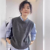 Gray knitted vest for women 2024 early autumn new style outer wear small slim fit inner warm sweater vest