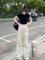 Kaileshi tall 175 micro-flared overalls womens pleated casual retro paratrooper pants hot girl assault pants