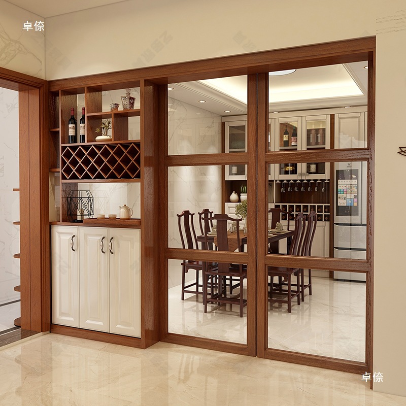 南宁厨房隔断柜带推拉门酒柜中式全屋定制实木家具双面客餐厅移门解析