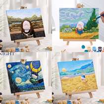 Large 3D relief plaster painting decorative painting plaster painted white embryo boys and girls handmade diy painting Van Gogh Starry Night
