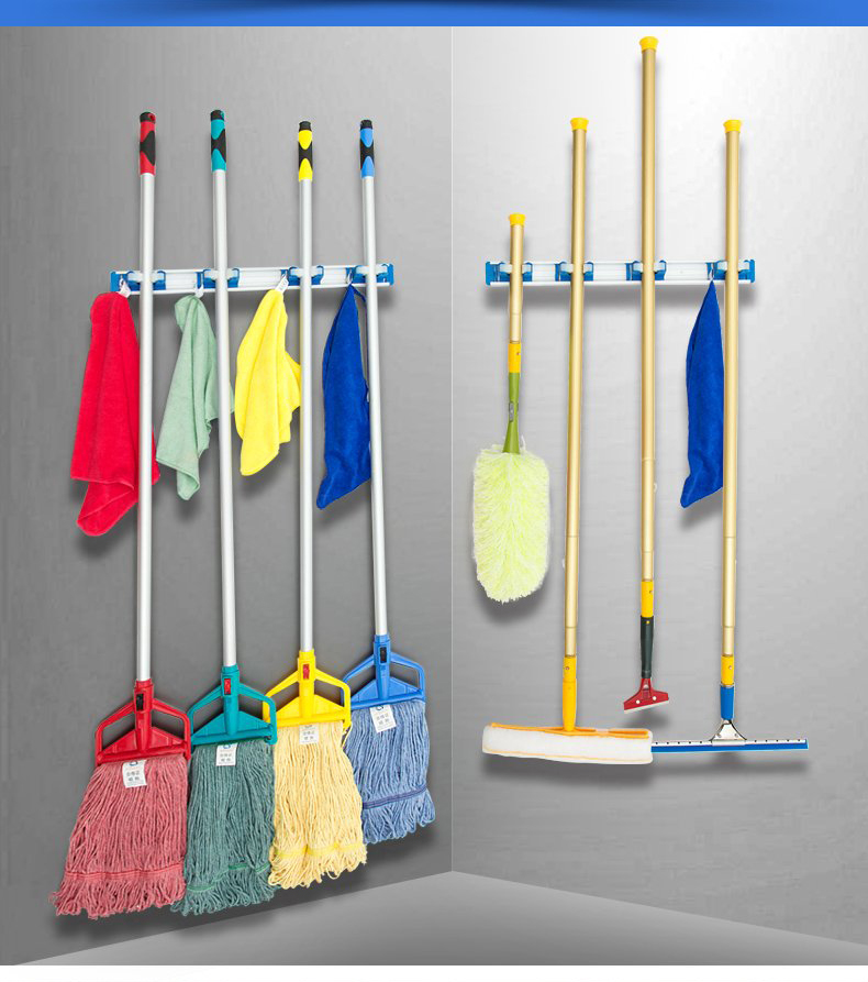 Color hole-free strong hook mop pylons Kitchen powder room wall hook Cleaning tools storage shelf