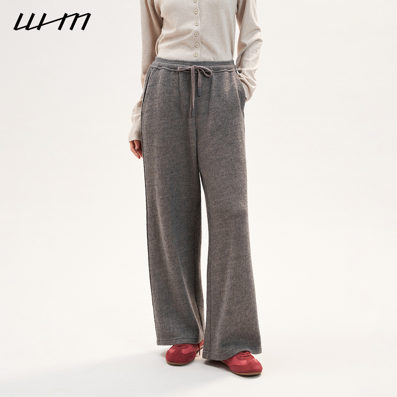 [2026 Winter New Collection] Whm Women's Casual Twill Wool Knit Fabric Loose Straight Pants Sweatpants