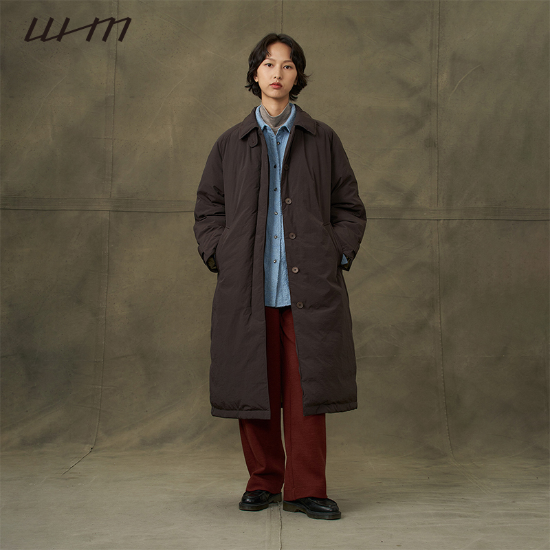 Whm Winter Women's Lapel Silhouette Long down Jacket White Goose down Mid-Length Jacket
