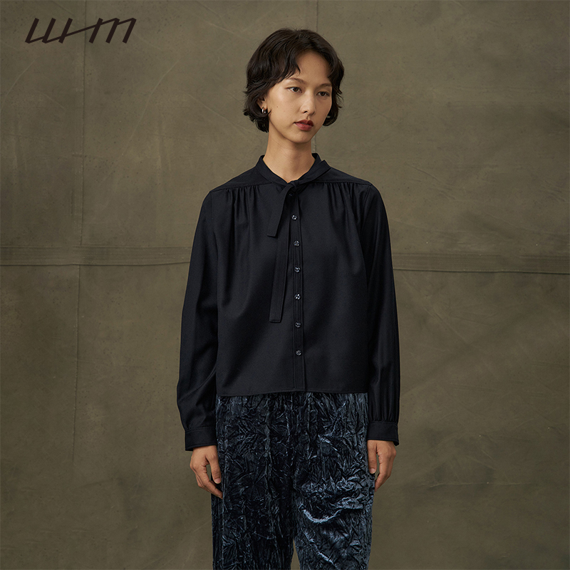 Whm Women's Fine Wool Thin Lace-Up Shirt Has a High-End Feel