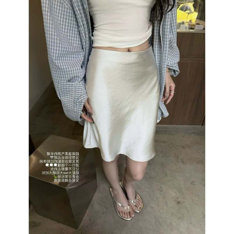 Acetate Satin Fishtail Skirt, Short Skirt for Women, Summer 2026 New A-Line Bodycon Skirt, Miu Miu Style Half Skirt