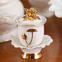 Ceramic water supply cup fruit plate vase incense burner golden lotus offering holy water cup Dehua porcelain manufacturer direct sale