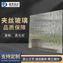 Wired glass partition screen hotel art glass landscape painting double layer laminated silk sliding door customization
