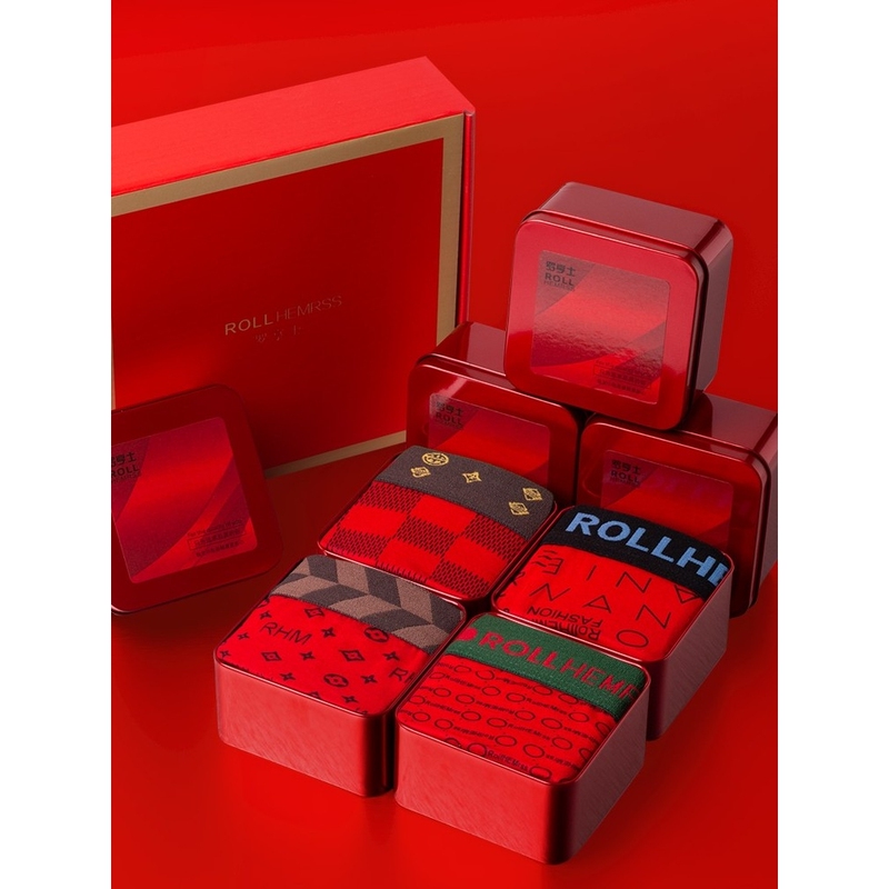 Suitable for Lvаfgн Men's Underwear, Red Modal Youth Boxer Briefs, Pure Cotton Four-Corner Shorts, Trendy